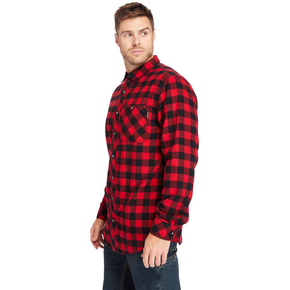 Camisa Timberland Hombre Pro® Woodfort Mid-Weight Flex Flannel Work Negras/Rojas - Chile JNF-367051